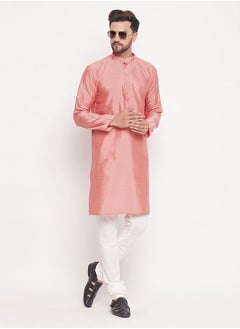 Men's Pink And Cream Silk Blend Kurta Pyjama Set
