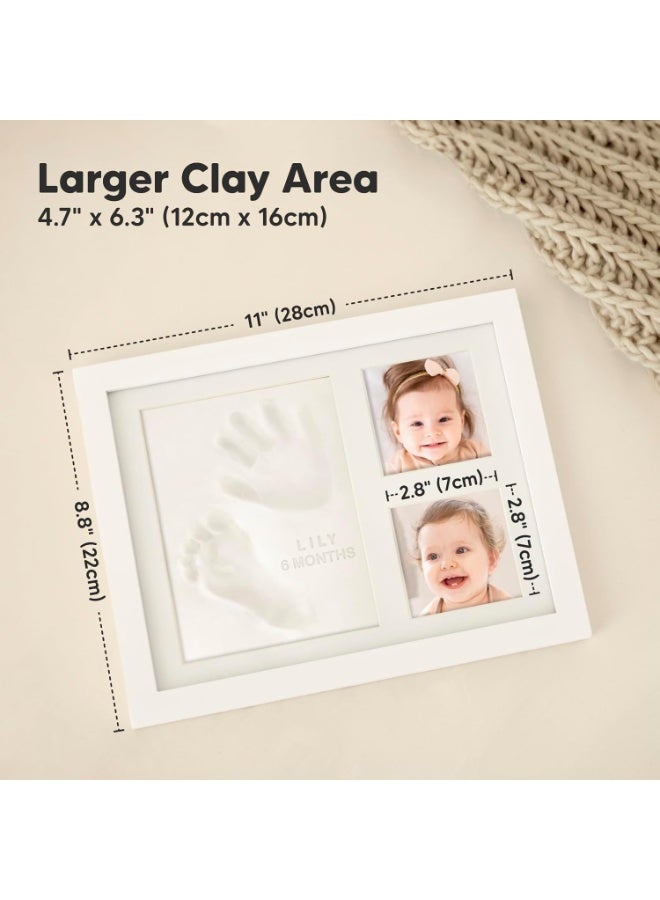 عدة بصمات يدوية وقدم للأطفال - مجموعة طين سريعة الجفاف لبصمات قدم الطفل، تذكار للمولود الجديد، إطار صورة لغرفة الأطفال للأولاد والبنات، هدايا مخصصة لحفلات استقبال المولود ولقوائم الهدايا، هدية للأمهات الجدد (أبيض جبلي) (مفرد) - Image 2