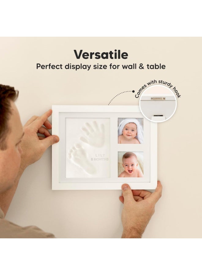 عدة بصمات يدوية وقدم للأطفال - مجموعة طين سريعة الجفاف لبصمات قدم الطفل، تذكار للمولود الجديد، إطار صورة لغرفة الأطفال للأولاد والبنات، هدايا مخصصة لحفلات استقبال المولود ولقوائم الهدايا، هدية للأمهات الجدد (أبيض جبلي) (مفرد) - Image 3