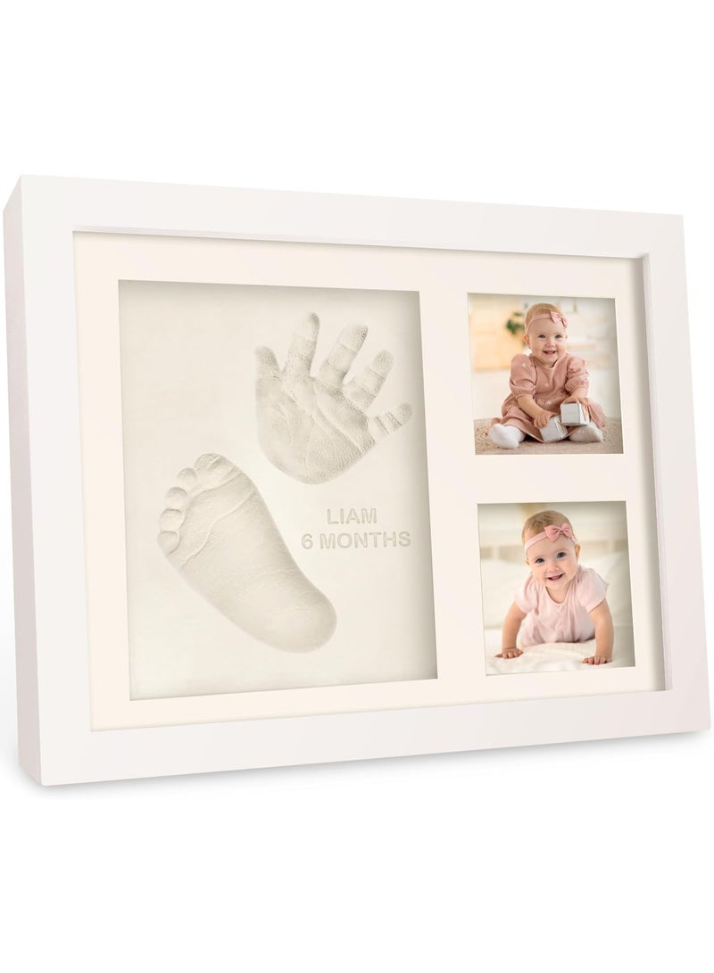 عدة بصمات يدوية وقدم للأطفال - مجموعة طين سريعة الجفاف لبصمات قدم الطفل، تذكار للمولود الجديد، إطار صورة لغرفة الأطفال للأولاد والبنات، هدايا مخصصة لحفلات استقبال المولود ولقوائم الهدايا، هدية للأمهات الجدد (أبيض جبلي) (مفرد) - Image 1