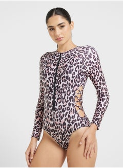 FRWD Zip Up Detail Leopard Print Swimsuit  - Image 1