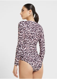 FRWD Zip Up Detail Leopard Print Swimsuit  - Image 2