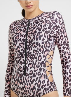 FRWD Zip Up Detail Leopard Print Swimsuit  - Image 3
