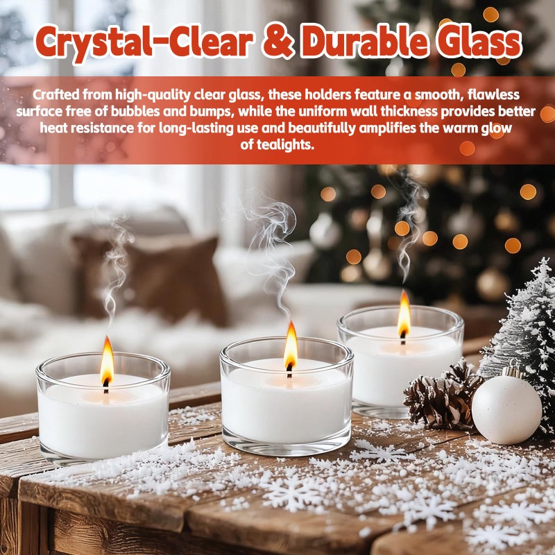 UPlama 36 Pack Clear Glass Tealight Candle Holders, 1.8 Inch Wide x 1 Inch High, for 1.5" Tealights, Bulk for Wedding Centerpieces, Party, Dinner, Home Decor - Image 5