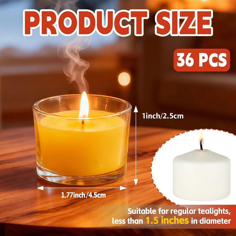 UPlama 36 Pack Clear Glass Tealight Candle Holders, 1.8 Inch Wide x 1 Inch High, for 1.5" Tealights, Bulk for Wedding Centerpieces, Party, Dinner, Home Decor - Image 2