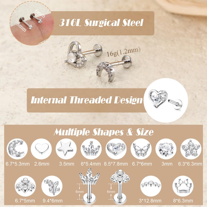 YADOCA 16G 18G Tragus Earrings for Women Flat Back Hypoallergenic Surgical Stainless Steel Cartilage Earrings Daith Conch Helix Medusa Nose Piercing Jewelry Flatback Gold Stud Earrings Set 6 7 8 10 MM - Image 4