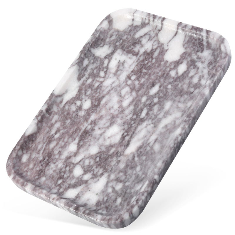 Karibiber Luxury Marble Vanity Tray, Bathroom Tray Countertop, Calacatta Marble/Stone, Home Decorative Dresser Organizer, Storage for Kitchen Sink, Perfume Jewelry Holder(Purple&White) - Image 3