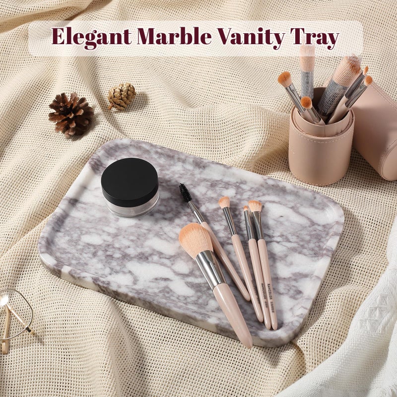 Karibiber Luxury Marble Vanity Tray, Bathroom Tray Countertop, Calacatta Marble/Stone, Home Decorative Dresser Organizer, Storage for Kitchen Sink, Perfume Jewelry Holder(Purple&White) - Image 5
