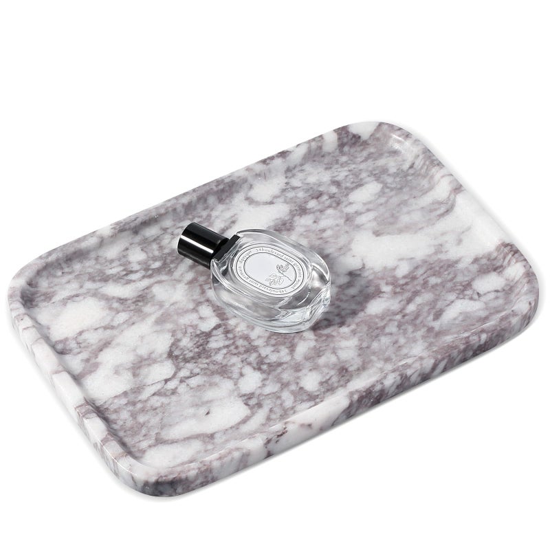 Karibiber Luxury Marble Vanity Tray, Bathroom Tray Countertop, Calacatta Marble/Stone, Home Decorative Dresser Organizer, Storage for Kitchen Sink, Perfume Jewelry Holder(Purple&White) - Image 1