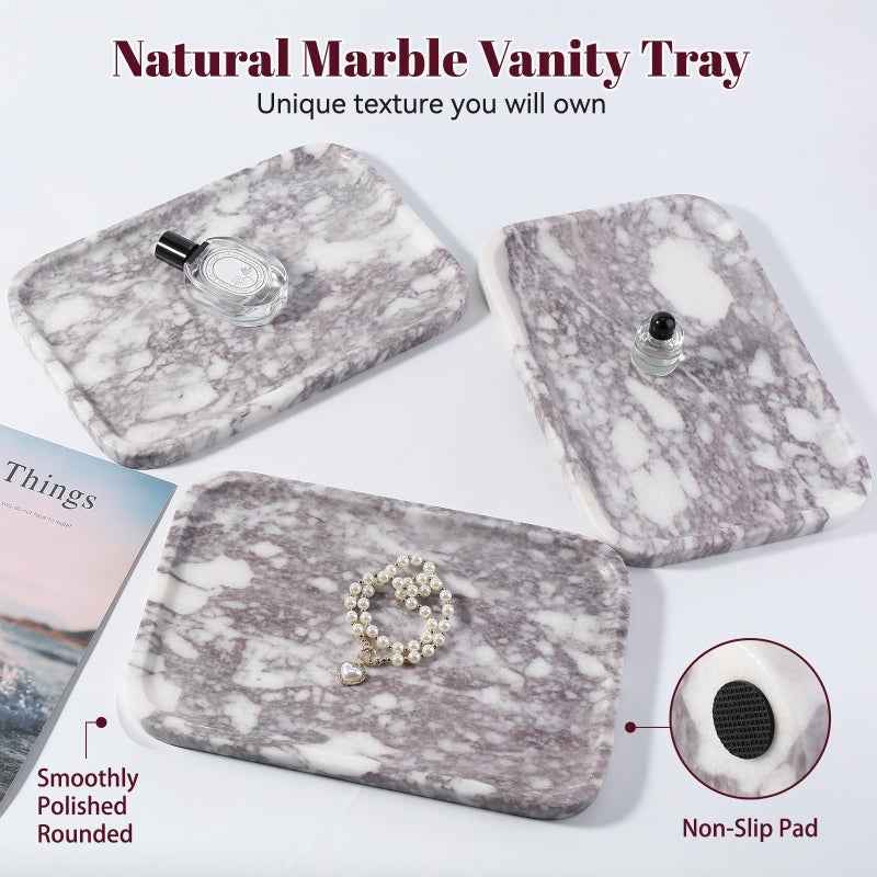 Karibiber Luxury Marble Vanity Tray, Bathroom Tray Countertop, Calacatta Marble/Stone, Home Decorative Dresser Organizer, Storage for Kitchen Sink, Perfume Jewelry Holder(Purple&White) - Image 2