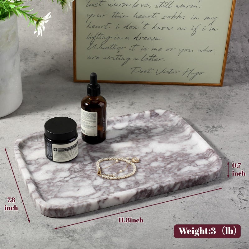 Karibiber Luxury Marble Vanity Tray, Bathroom Tray Countertop, Calacatta Marble/Stone, Home Decorative Dresser Organizer, Storage for Kitchen Sink, Perfume Jewelry Holder(Purple&White) - Image 4