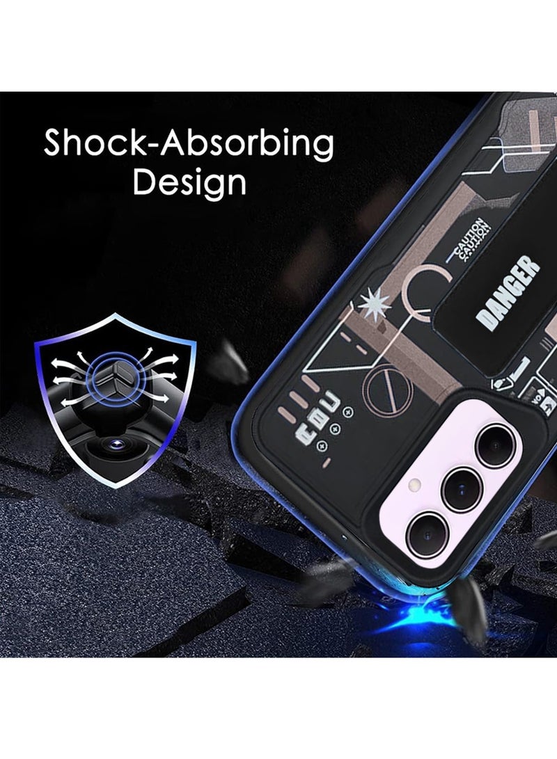 Techie Aesthetic Fashion Silicone Back Case Cover with Magnetic Hand Grip & Kickstand for Samsung Galaxy A25 – Black/Black  - Image 2