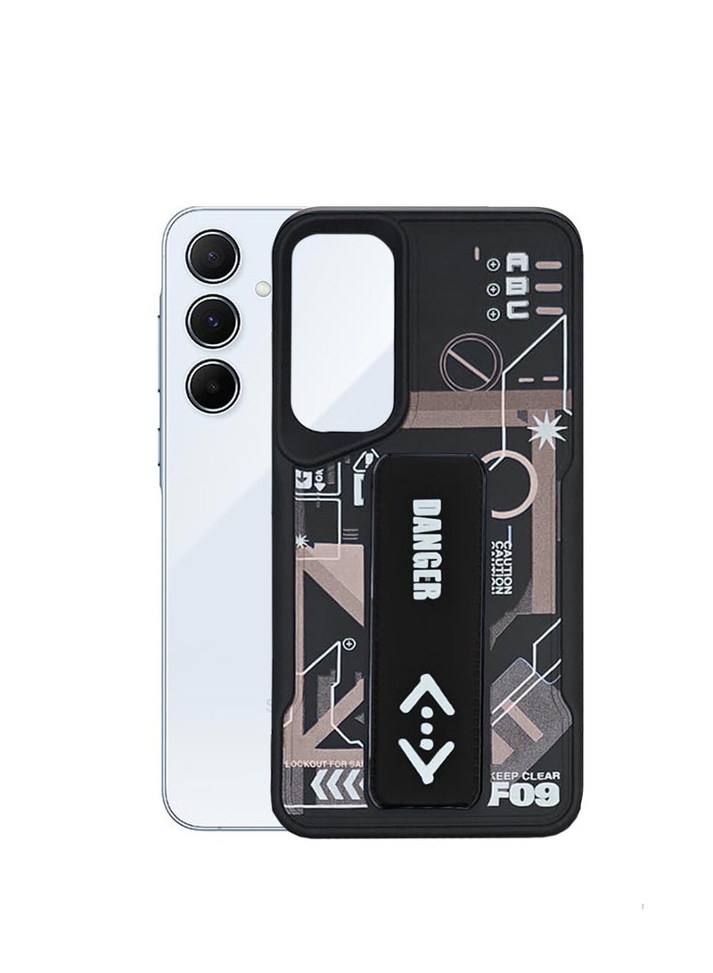 Techie Aesthetic Fashion Silicone Back Case Cover with Magnetic Hand Grip & Kickstand for Samsung Galaxy A25 – Black/Black  - Image 4