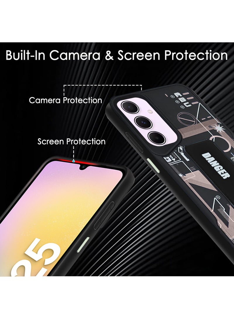 Techie Aesthetic Fashion Silicone Back Case Cover with Magnetic Hand Grip & Kickstand for Samsung Galaxy A25 – Black/Black  - Image 5