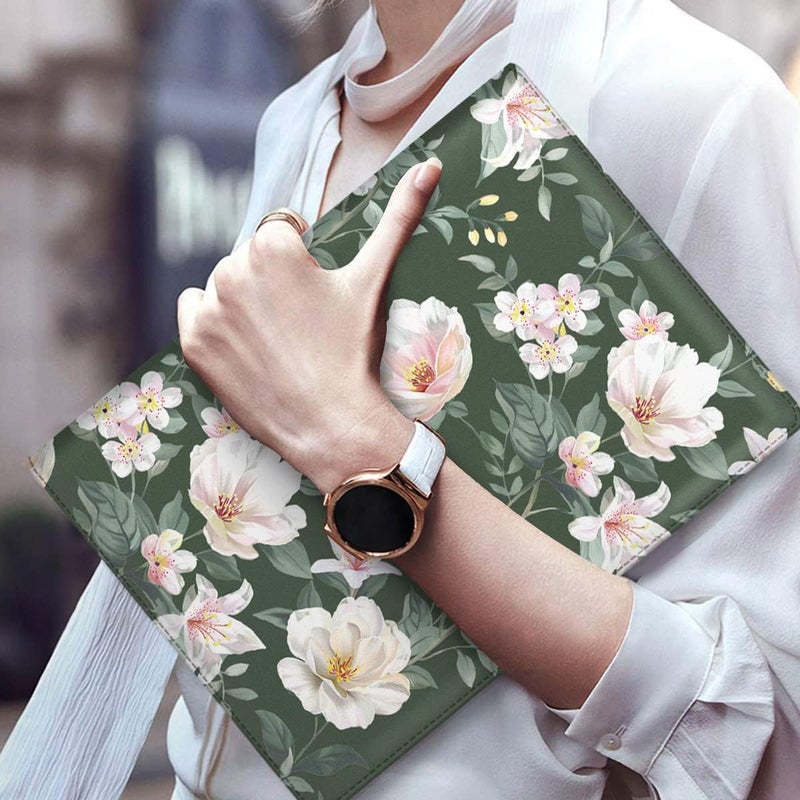 WAVEYU Portfolio Case for Women, Padfolio Cover for Girls, Conference/Resume/Legal Document Organizer with Letter/A4 Size Clipboard Hardboard, Business Card Holders, Green Flower - Image 2