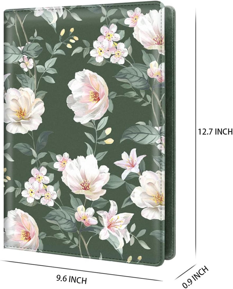WAVEYU Portfolio Case for Women, Padfolio Cover for Girls, Conference/Resume/Legal Document Organizer with Letter/A4 Size Clipboard Hardboard, Business Card Holders, Green Flower - Image 5