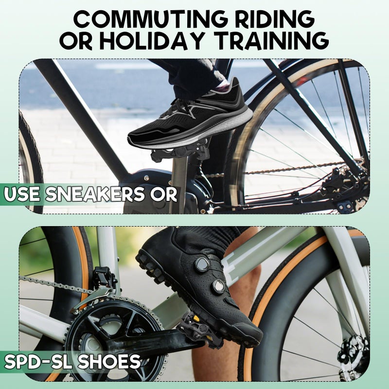 BUCKLOS SPD-SL Pedals Road Bike Clipless Flat Combo Dual Sides Pedal Compatible with Shimano Cleats-Carbon Fiber Sealed Bearing Bicycle Pedals Ride with Sneakers/Cycling Shoes - Image 2