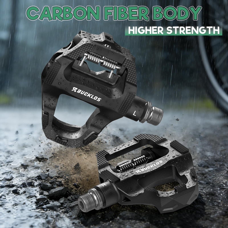 BUCKLOS SPD-SL Pedals Road Bike Clipless Flat Combo Dual Sides Pedal Compatible with Shimano Cleats-Carbon Fiber Sealed Bearing Bicycle Pedals Ride with Sneakers/Cycling Shoes - Image 5
