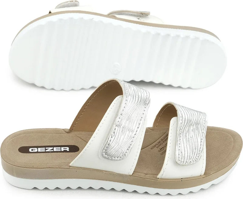جيزر Summer Women's Faux Leather Double Velcro Adjustable Comfortable Sole Daily Slippers