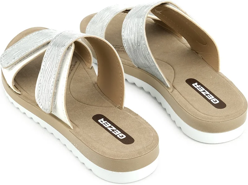 جيزر Summer Women's Faux Leather Double Velcro Adjustable Comfortable Sole Daily Slippers