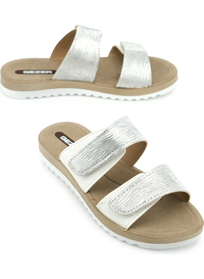 جيزر Summer Women's Faux Leather Double Velcro Adjustable Comfortable Sole Daily Slippers