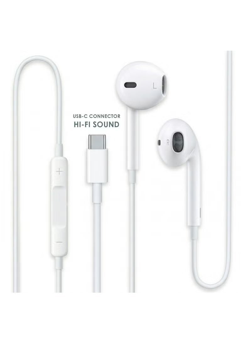 USB-C Wired Earphones with Microphone Hi-Fi Stereo Sound Noise Isolation Earbuds for Smartphones Tablets and Laptops White - Image 1