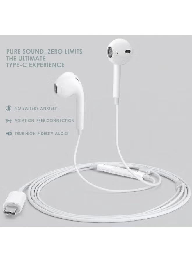 USB-C Wired Earphones with Microphone Hi-Fi Stereo Sound Noise Isolation Earbuds for Smartphones Tablets and Laptops White - Image 2