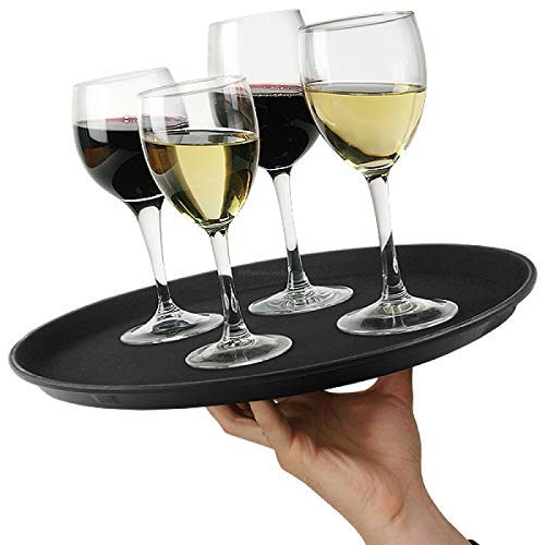 Home-Cart صينية دائرية غير قابلة للانزلاق من البلاستيك ومبطنة بالمطاط، 16 بوصة (أسود أيقوني) - Image 2