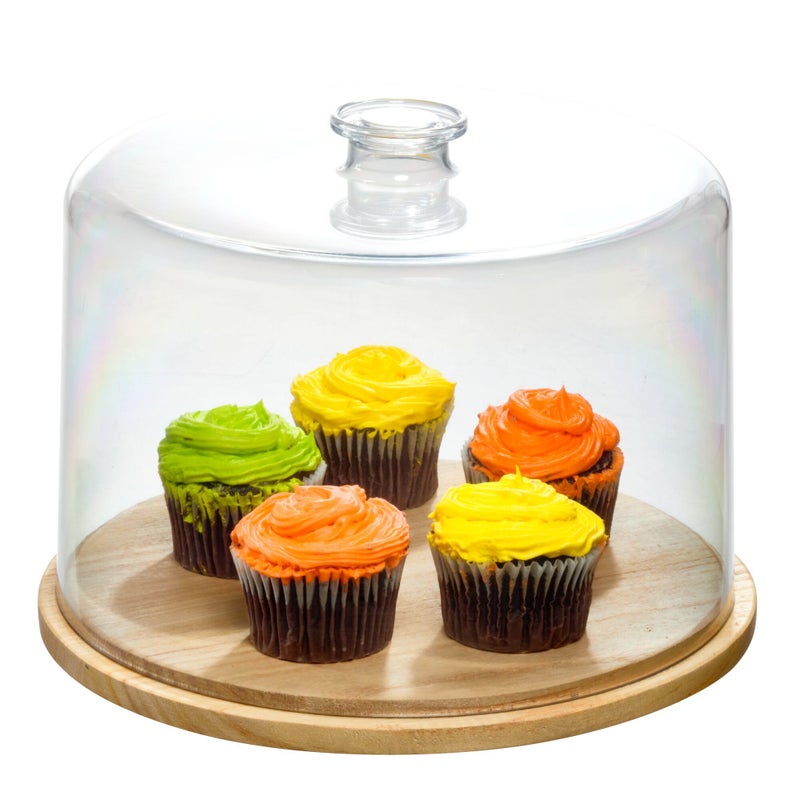 InterDesign iDesign Recycled Plastic Cake Dome The Rosanna Pansino Collection  1075 L x 1075 W x 8 H Clear Dome Lid with Natural Wood Base