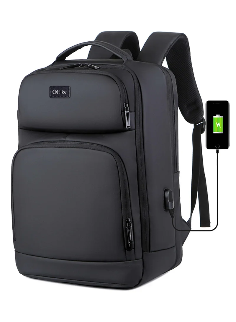 هايك Premium Expandable Casual Backpack Water Resistant Laptop Daypack with Built in USB Port and Separate Laptop Compartment for Men and Women, HKY2206- Black