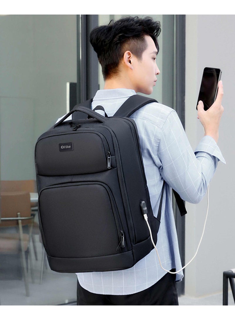 هايك Premium Expandable Casual Backpack Water Resistant Laptop Daypack with Built in USB Port and Separate Laptop Compartment for Men and Women, HKY2206- Black - Image 2