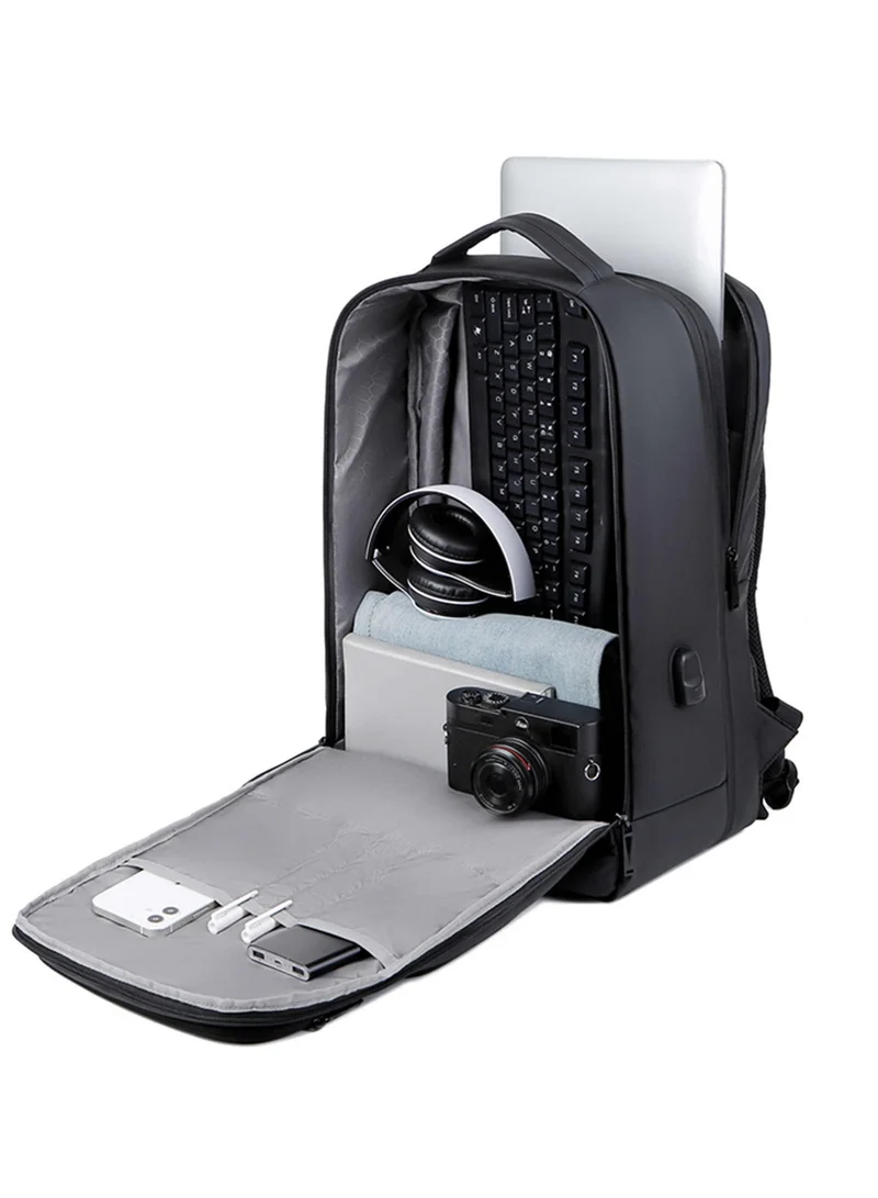 Hike  Premium Expandable Casual Backpack Water Resistant Laptop Daypack with Built in USB Port and Separate Laptop Compartment for Men and Women, HKY2206, Black  | Best Price UAE