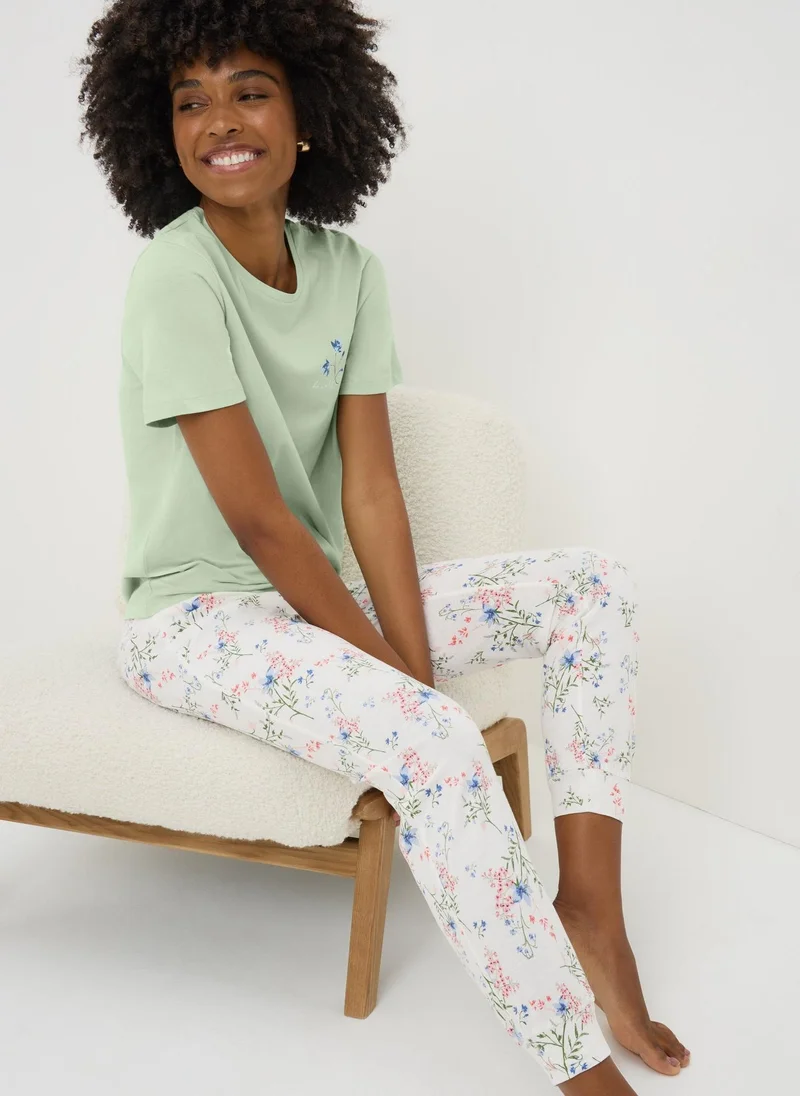 Matalan Cream Floral Cuffed Pyjama Bottoms
