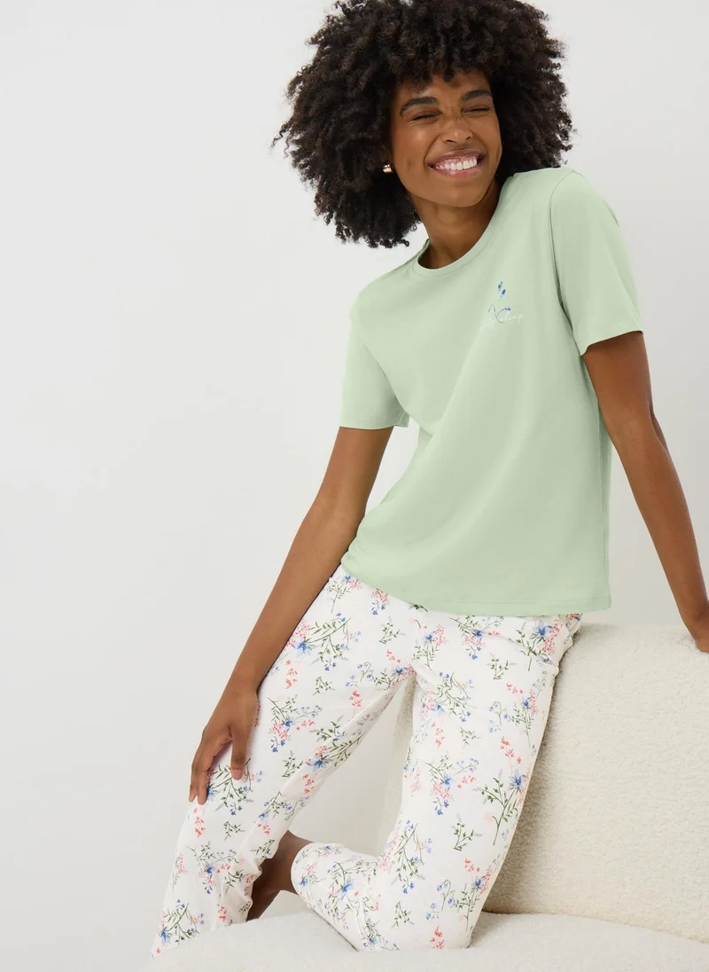 Matalan Cream Floral Cuffed Pyjama Bottoms