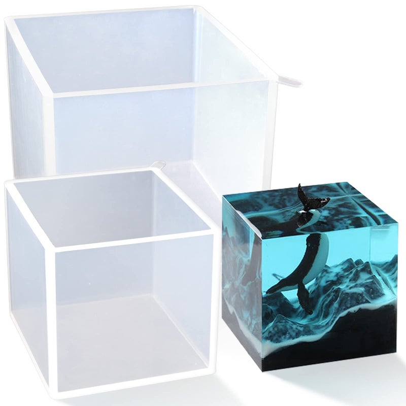 Sakolla Large Square Resin Molds-Large Cube Silicone Casting Molds for DIY Art Epoxy Resin,Transparent Deep Square Silicone Molds for Resin Casting,4 Inch and 3Inch,2 Pack - Image 1
