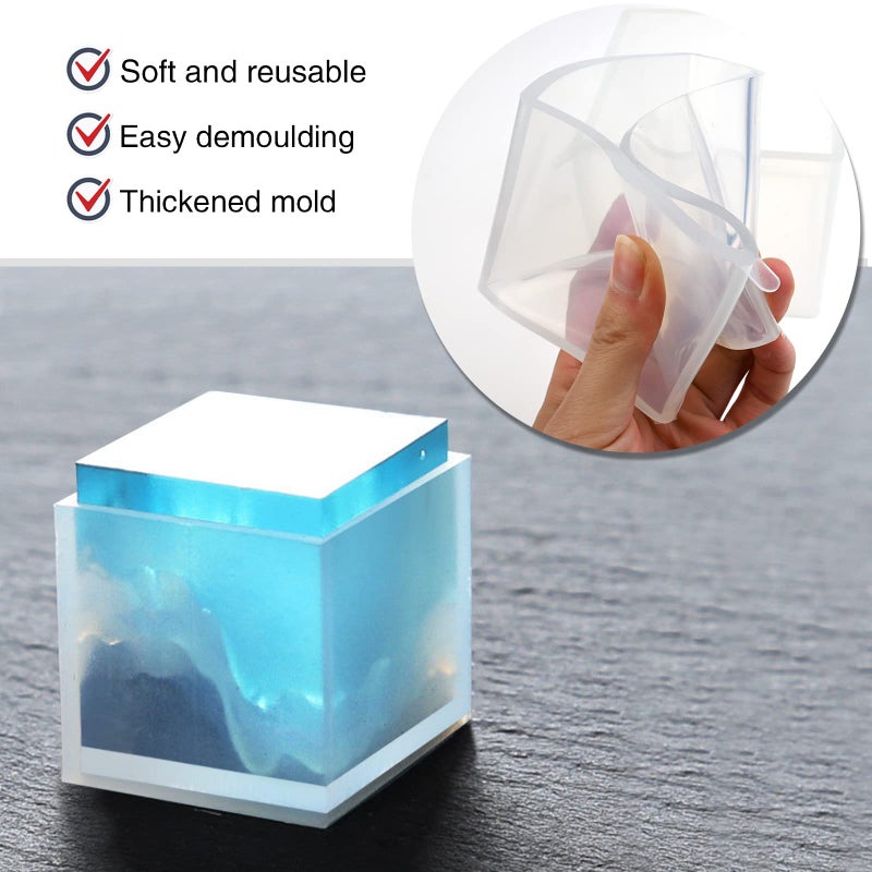Sakolla Large Square Resin Molds-Large Cube Silicone Casting Molds for DIY Art Epoxy Resin,Transparent Deep Square Silicone Molds for Resin Casting,4 Inch and 3Inch,2 Pack - Image 4