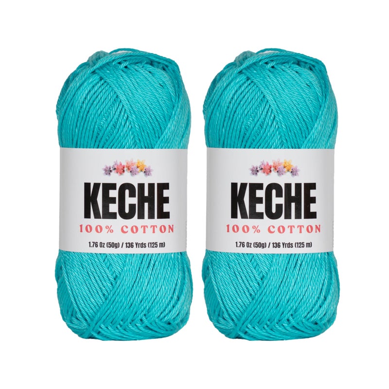 KECHE Cotton Yarn - 100% Cotton Yarn for Crocheting and Knitting, Mercerized Cotton Amigurumi Yarn Fine-Sport 2 1.76 oz (50g) / 136 Yrds (125 m) 2 Skeins - Turquoise - Image 1