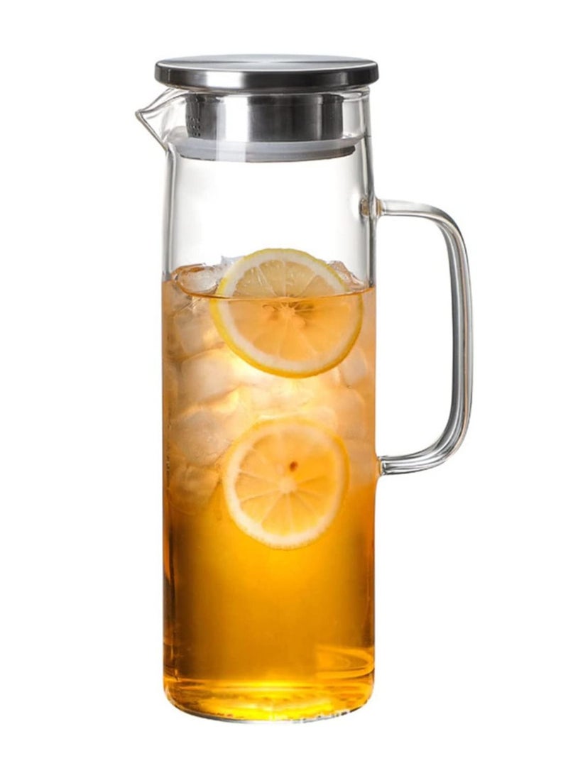 GGEROU Glass Carafes Glasses Water Jug Container Water Pitcher With stainless steel cover 1.5L  - Image 1
