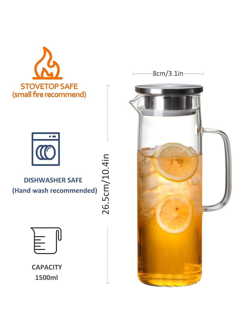 GGEROU Glass Carafes Glasses Water Jug Container Water Pitcher With stainless steel cover 1.5L  - Image 2