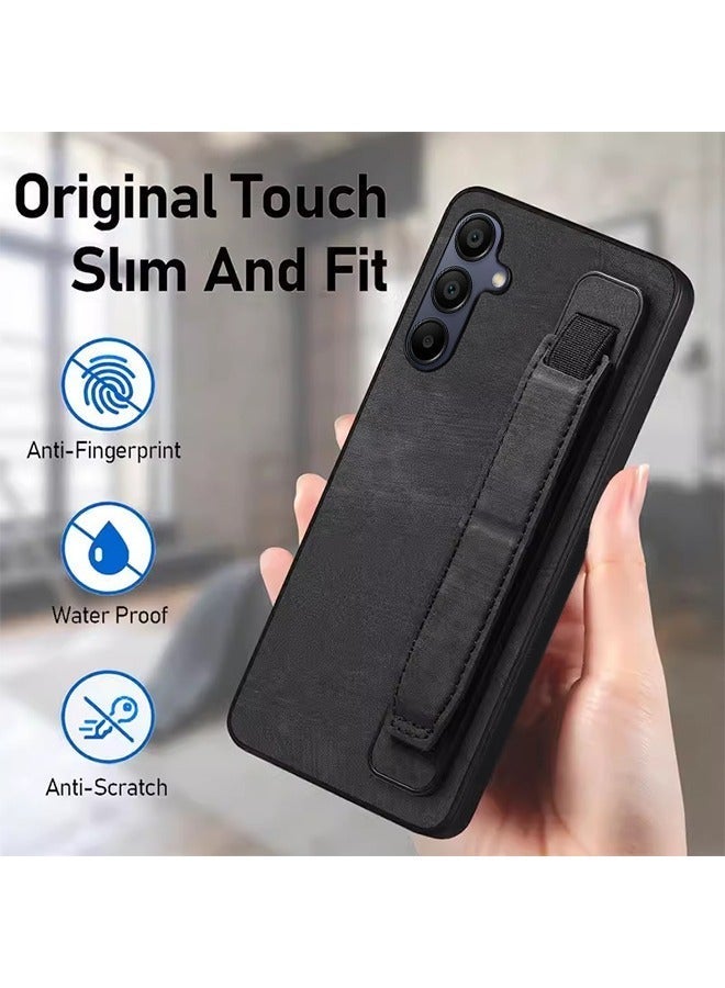 X-level Samsung Galaxy A15 4g/5g Case with Adjustable Wristband Strap Kickstand,handstrap Grip Loop Strap Leather Cover Protective Cell Phone Accessory for for Samsung Galaxy A15 5G, Black - Image 2