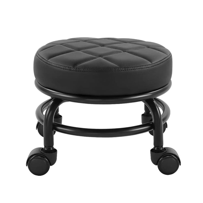 FURWOO Low Roller Seat PU Leather Rolling Stool with Wheels for Manicure, Mechanic,Home Office, Garage Shop Black - Image 1