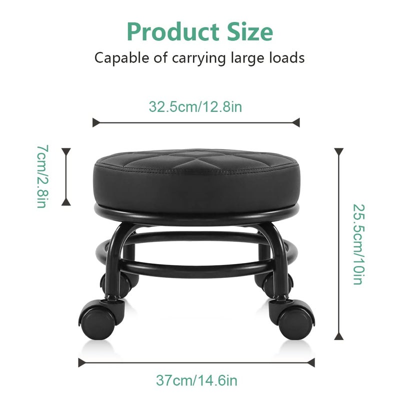FURWOO Low Roller Seat PU Leather Rolling Stool with Wheels for Manicure, Mechanic,Home Office, Garage Shop Black - Image 2