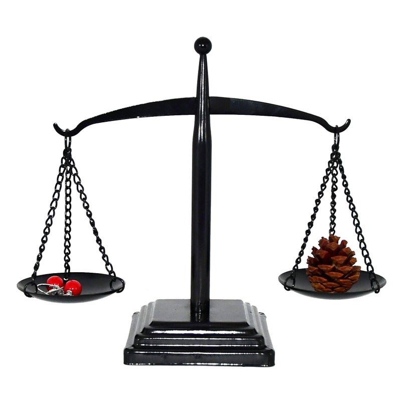 Vintage Style Small Metal Libra Jewelry Towers Display Tray Cosmetic Organizer Storage Lawyer Scale of Justice Farmhouse Candleholder Black