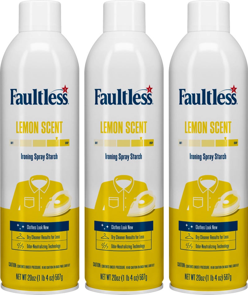 Faultless Lemon Laundry Starch - Lemon Scented Spray Starch 20 oz Cans for Smooth Iron Glide on Clothes & Fabric - Easy Iron Glide, No Residue (Pack of 3) - Image 1