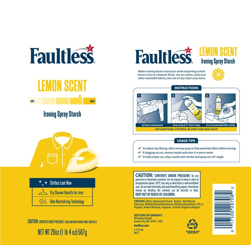Faultless Lemon Laundry Starch - Lemon Scented Spray Starch 20 oz Cans for Smooth Iron Glide on Clothes & Fabric - Easy Iron Glide, No Residue (Pack of 3) - Image 3