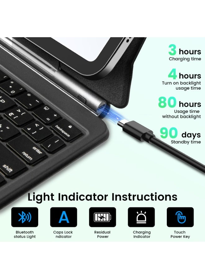 أوتشوانغ حافظة مغناطيسية بلوحة مفاتيح عربية لسامسونج جالكسي تاب S7/S8/S9/S9 FE، حافظة كيبورد سامسونج تاب 11 انش، لوحة تحكم باللمس دقيقة، اضاءة خلفية 7 الوان - اسود - Image 4