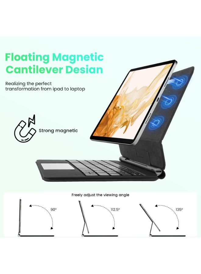 أوتشوانغ حافظة مغناطيسية بلوحة مفاتيح عربية لسامسونج جالكسي تاب S7/S8/S9/S9 FE، حافظة كيبورد سامسونج تاب 11 انش، لوحة تحكم باللمس دقيقة، اضاءة خلفية 7 الوان - اسود - Image 3