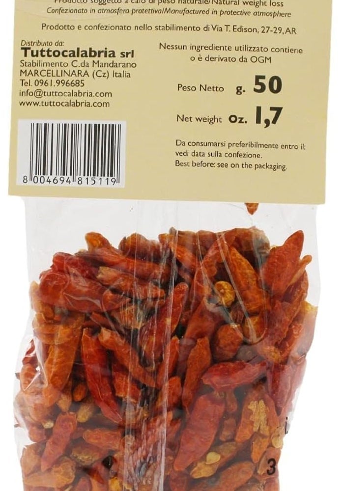 Tutto Calabria فلفل حار مجفف صغير ديافولتي روسي من توتو كالابريا 50 جرام - طبيعي 100% وغير معدل وراثيًا - Image 2