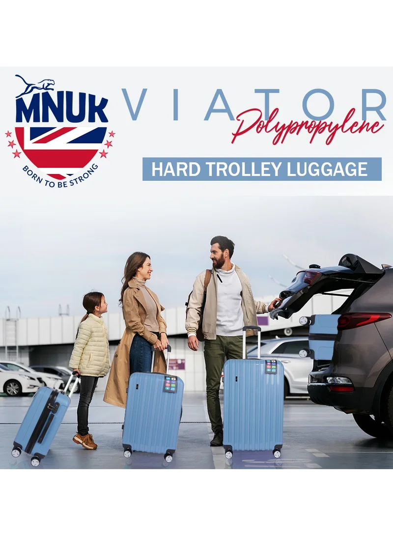 MNUK Viator Check-in Luggage- 24 Inch | Hard-side Smooth and comfortable Luggage Trolley with TSA Lock | PP Material| Double 360° 4 Wheeler| Medium- Blue