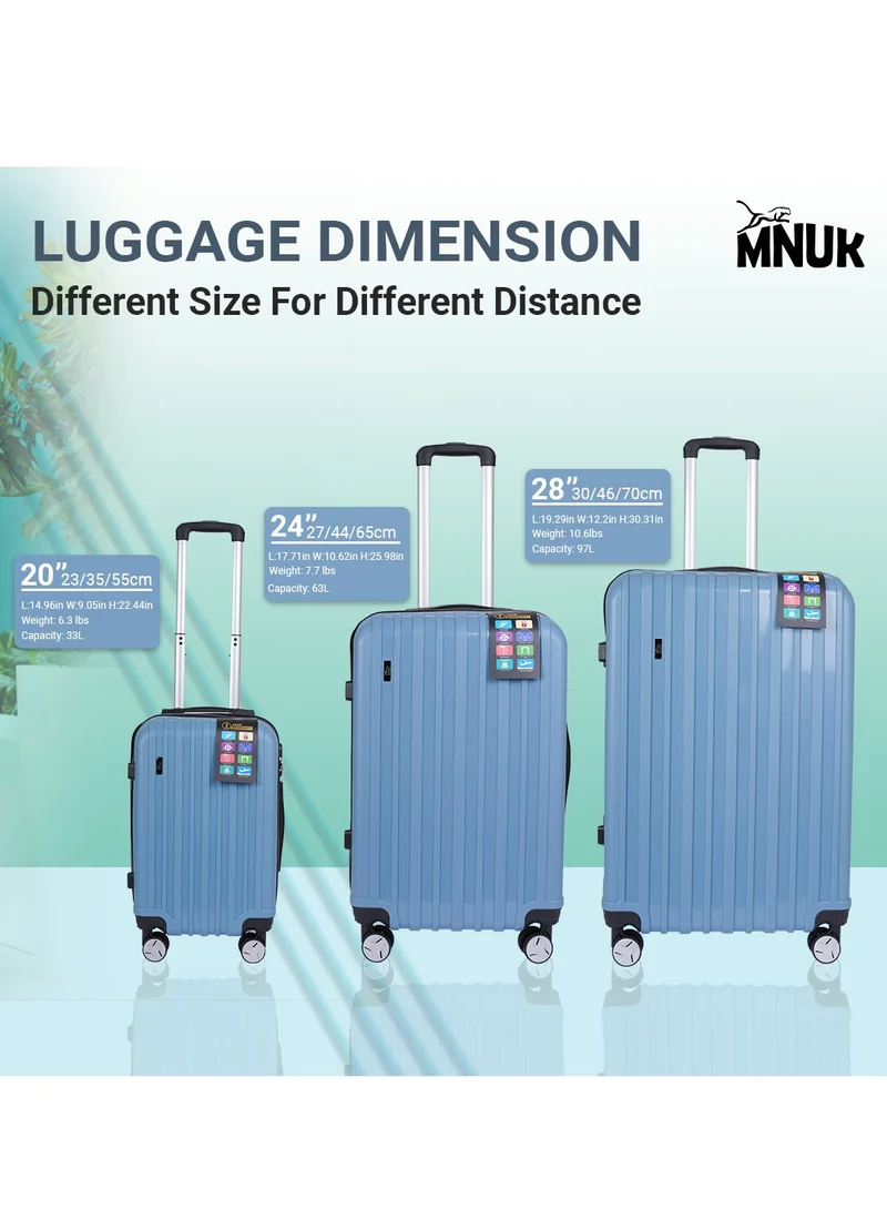 MNUK Viator Check-in Luggage- 24 Inch | Hard-side Smooth and comfortable Luggage Trolley with TSA Lock | PP Material| Double 360° 4 Wheeler| Medium- Blue